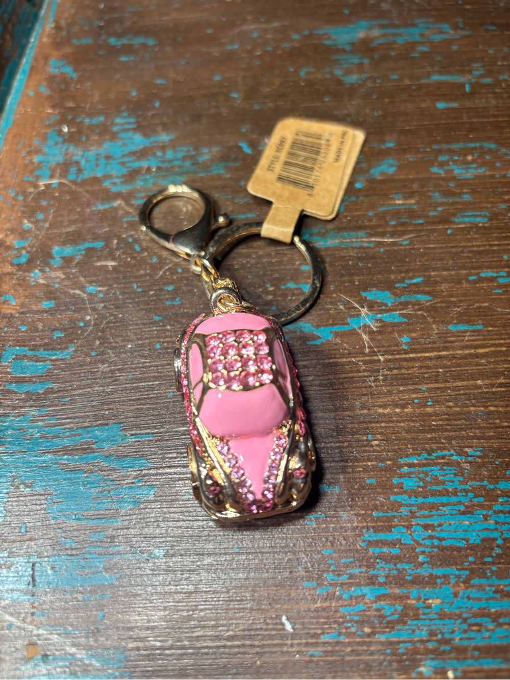 New Pink Crystal Car Keychain Charm - Decorative Keyring Accessory Bag Charm